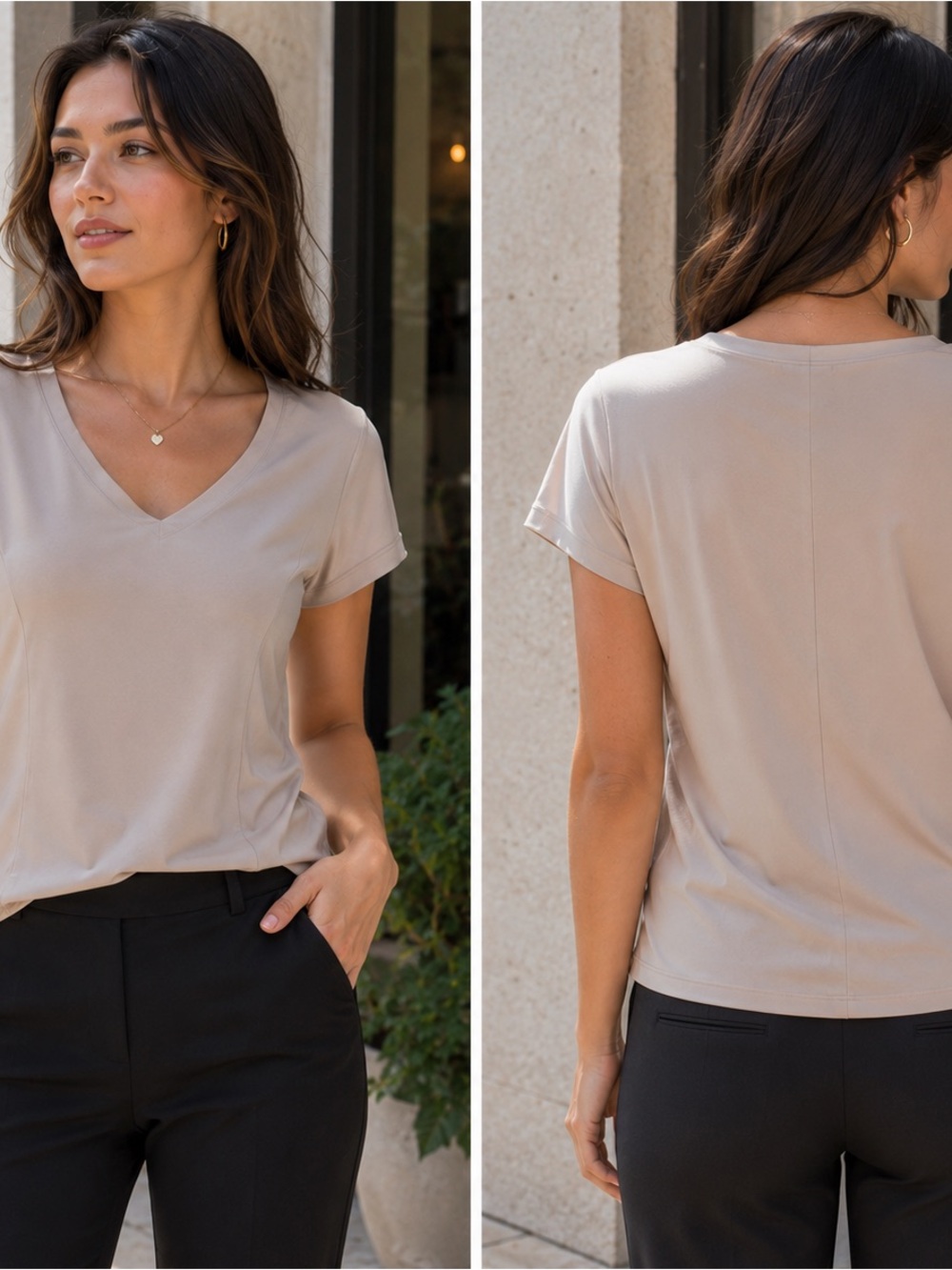 Premise V-Neck Short Sleeve Top in Taupe